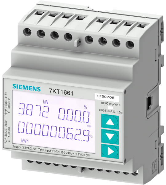 7KT1662 Instrumento de medida SENTRON 7KT PAC1600, trifásico, 5 A, perfil DIN, Modbus RT