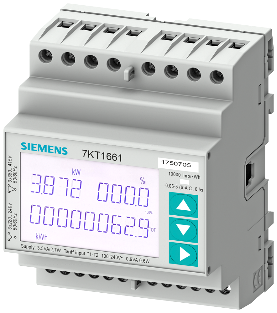 7KT1662 Instrumento de medida SENTRON 7KT PAC1600, trifásico, 5 A, perfil DIN, Modbus RT