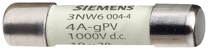 3NW6004-4 SENTRON, cartucho fusible cilíndrico, 10 x 38 mm, 4 A, gPV, Un DC: 1000 V