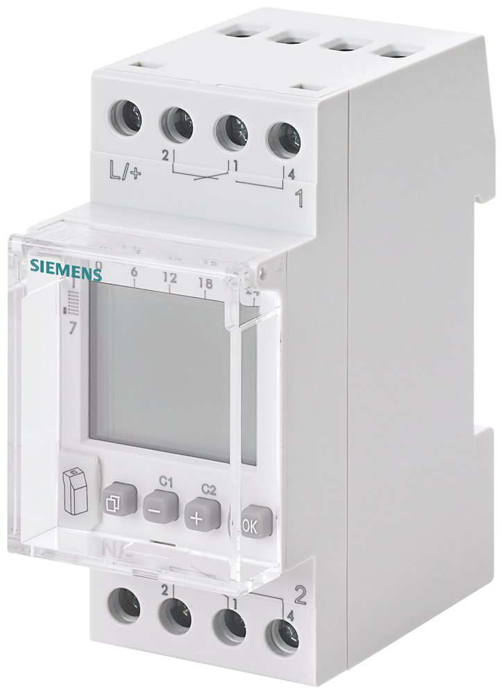 7LF4522-2 Interruptor horario semanal Profi, digital, 24 V, 16 A, 2 canales, 2 mód.