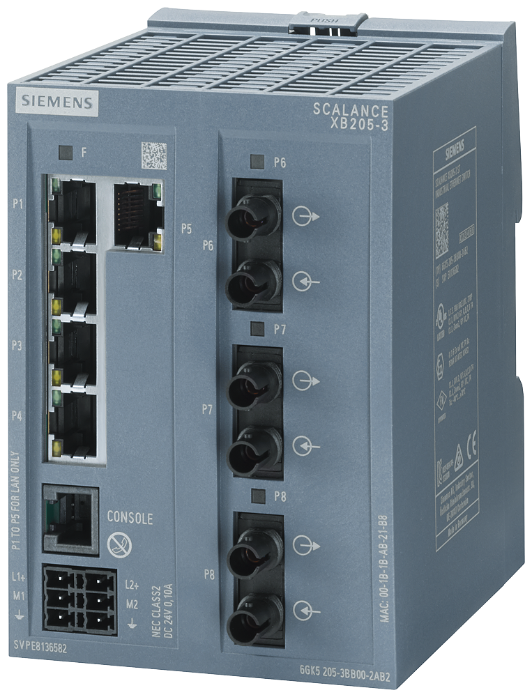 6GK5205-3BB00-2TB2 SCALANCE XB205-3 manageable Layer 2 IE Switch, 5 puertos RJ45 10/100 Mbits/s, 3 