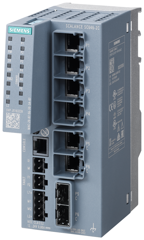 6GK5646-2GS00-2AC2 SCALANCE SC646-2C Industrial Security Appliance, firewall, VPN, 4 RJ45, 2 combi.