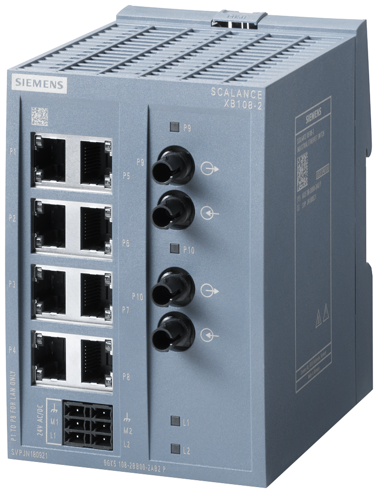 6GK5108-2BB00-2AB2 SCALANCE XB108-2 unmanaged IE Switch, 8x 10/100 Mbits/s Ports, 2x 100 Mbit/s Mul