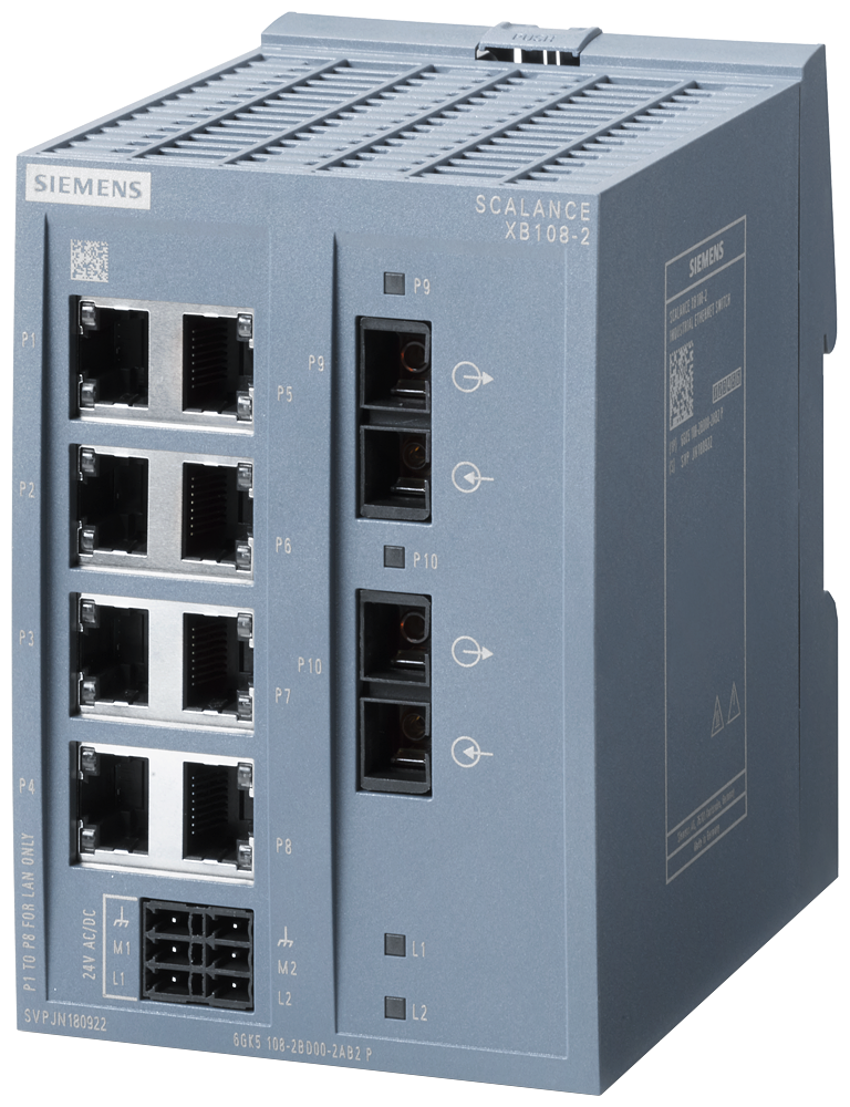 6GK5108-2BD00-2AB2 SCALANCE XB108-2 unmanaged IE Switch, 8x 10/100 Mbits/s Ports, 2x 100 Mbit/s Mul