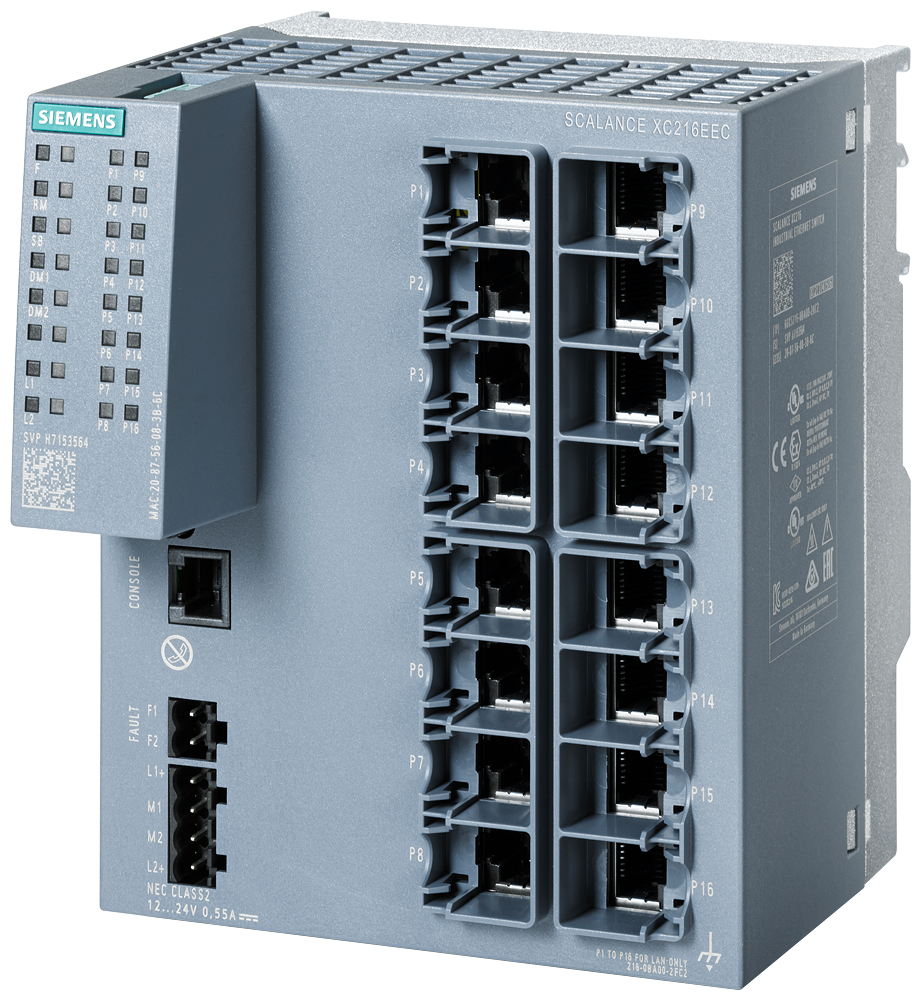 6GK5216-0BA00-2FC2 SCALANCE XC216EEC manageable Layer 2 IE Switch; con certificación IEC 62443-4-2;