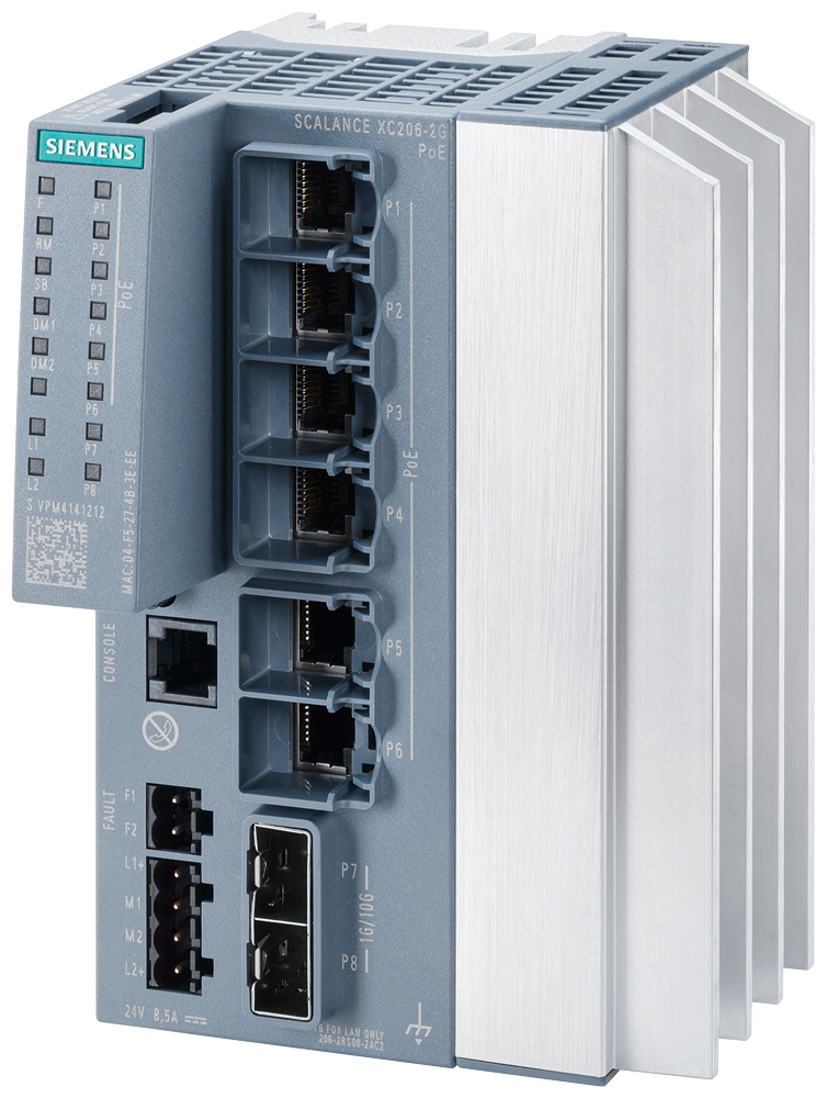 6GK5206-2RS00-2AC2 SCALANCE XC206-2G PoE manageable Layer 2 IE PoE switch; con certificación IEC 62