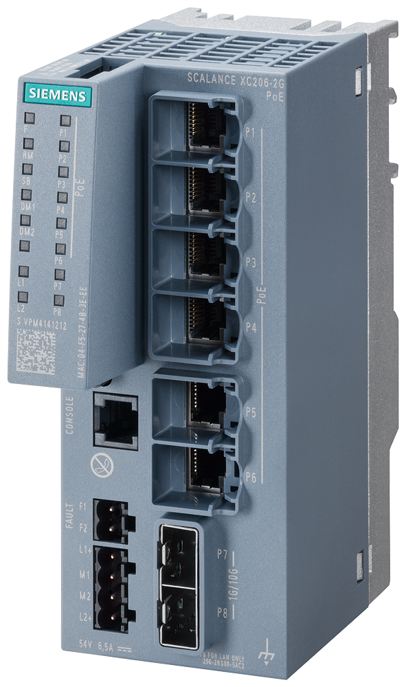 6GK5206-2RS00-5AC2 SCALANCE XC206-2G PoE manageable Layer 2 IE PoE switch; IEC 62443-4-2 (certifica