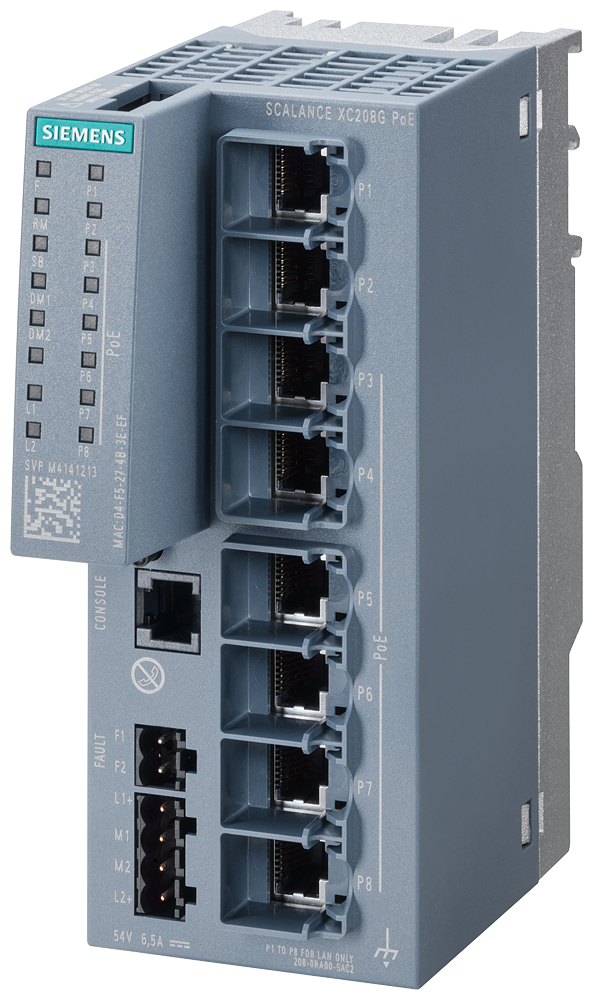 6GK5208-0RA00-5AC2 SCALANCE XC208G PoE manageable Layer 2 IE PoE switch; con certificación IEC 6244