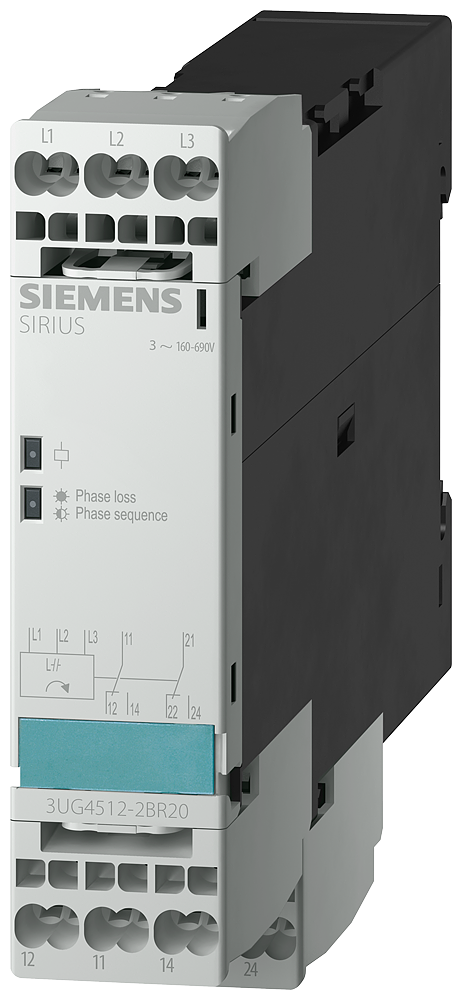 3UG4512-2BR20 Relé de vigilancia, analógico, corte de fase y secuencia de fases, 3 × 160-690 V