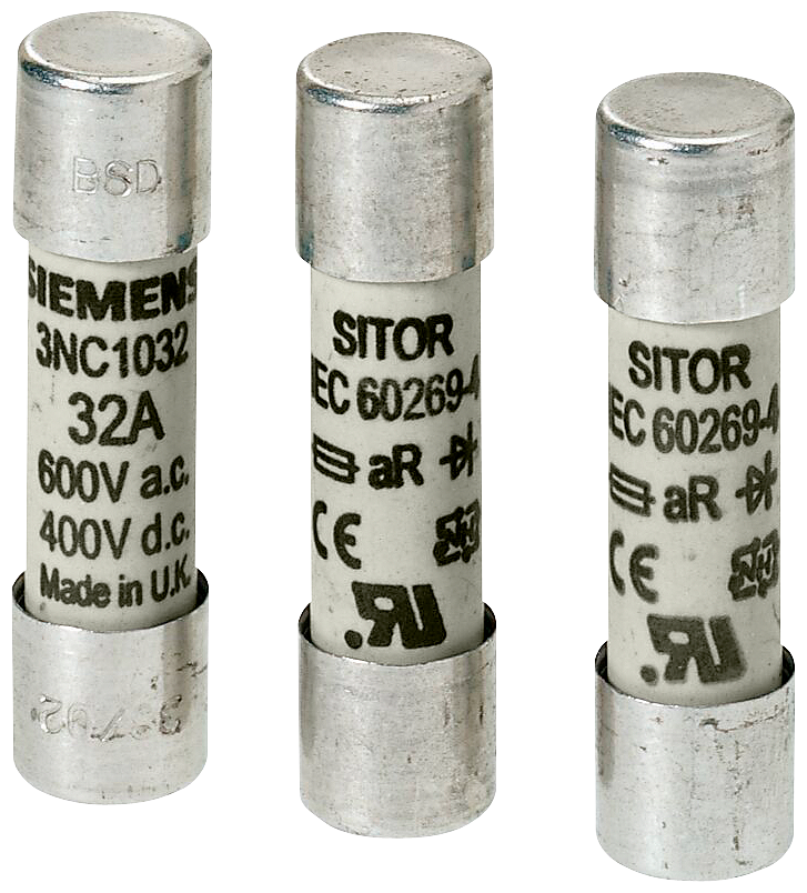 3NC1032 Cartucho fusible cilíndrico SITOR, 10x38 mm, 32 A, aR, Un AC: 600 V