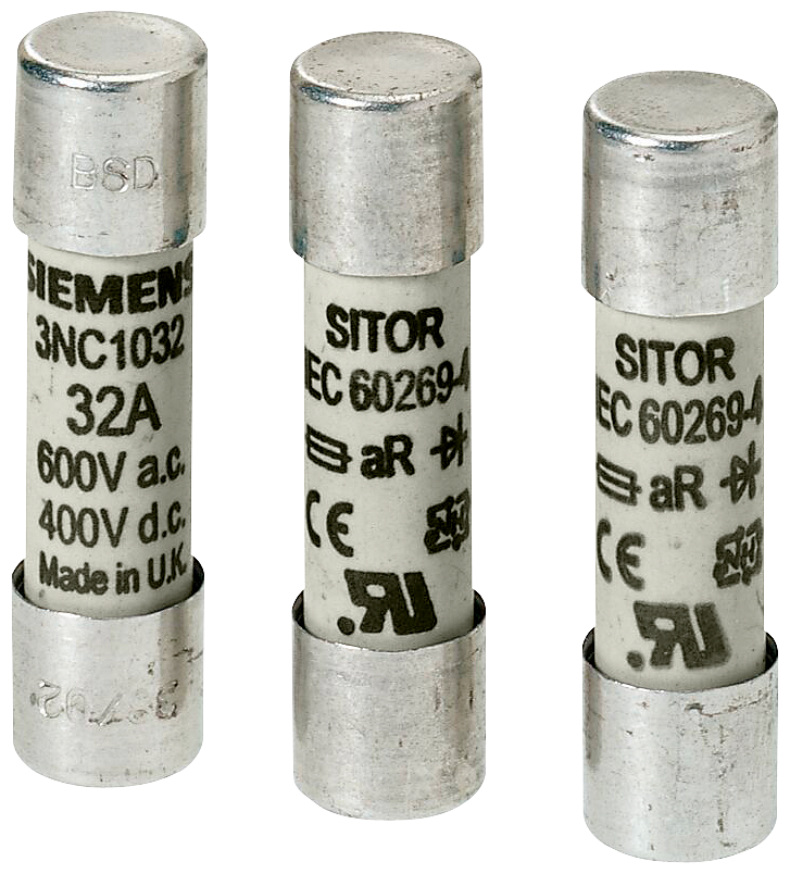 3NC1410 Cartucho fusible cilíndrico SITOR, 14 × 51 mm, 10 A, aR, Un AC: 690 V, Un DC: 70