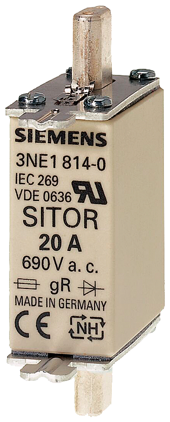 3NE1813-0 Cartucho fusible SITOR, con contactos de cuchilla, NH000, In: 16 A, gS, Un AC: 6