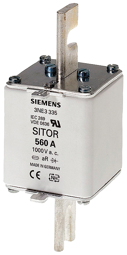 3NE3334-0B Cartucho fusible SITOR, con contactos de cuchilla ranurados, NH2, In: 500 A