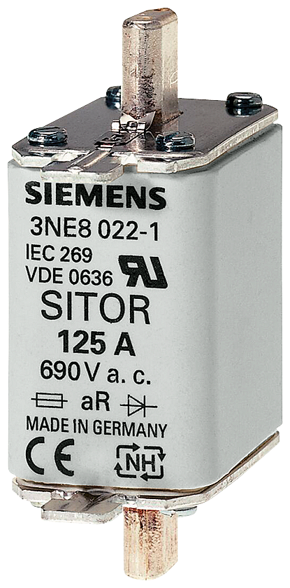 3NE8017-1 Cartucho fusible SITOR, con contactos de cuchilla, NH00, In: 50 A, gR, Un AC: 69