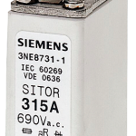 3NE8725-1 Cartucho fusible SITOR, con lengüetas para atornillar, NH000, In: 200 A, aR