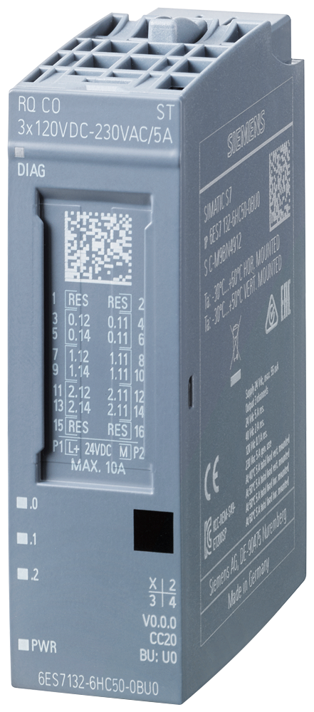 6ES7132-6HC50-0BU0 SIMATIC ET 200SP RQ 3x120VDC-230VAC/5A CO ST contacto conmutado, con aislamiento